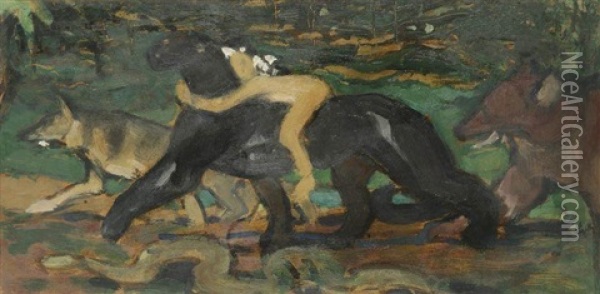 Mowgli Chevauchant La Panthere Bagheera Oil Painting - Henri Deluermoz
