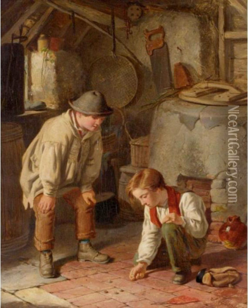 Playing Marbles Oil Painting - James Jnr Hardy