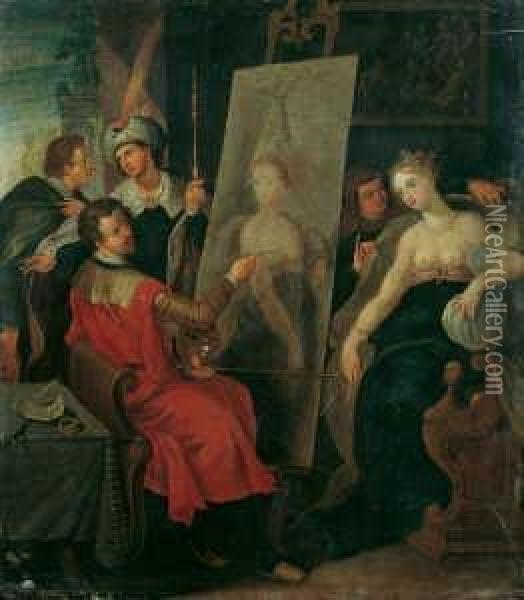 Apelles Malt Pankaspe. Oil Painting - Frans II Francken