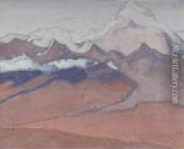On The Way To Shekar Dzong, 1927-28 Oil Painting - Nicolaj Konstantinov Roerich