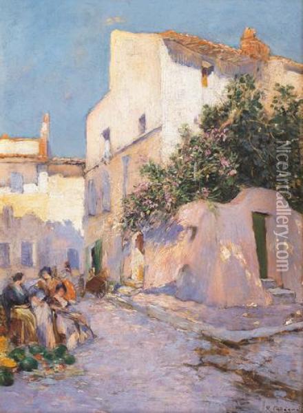Venditrici Di Angurie A Capri Oil Painting - Raymond Allegre