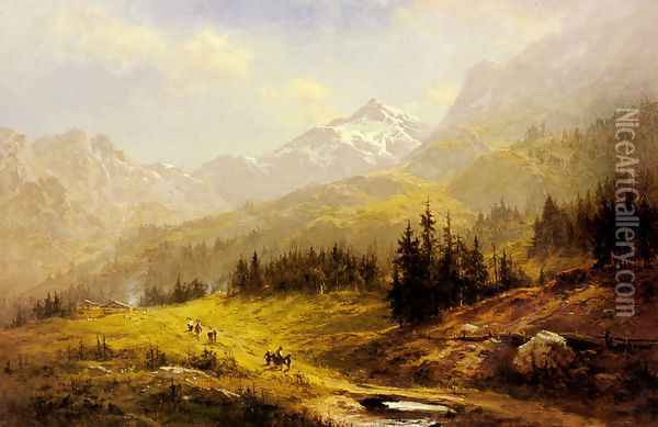 The Wengen Alps Morning In Switzerland Oil Painting - Benjamin Williams Leader