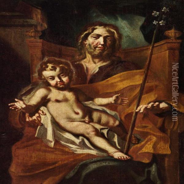 Saint Christopher And The Infant Jesus Oil Painting - Francesco Solimena