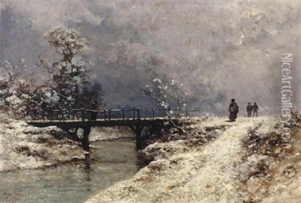Winterliche Flusspartie Mit Staffage Oil Painting - Eugene Ciceri