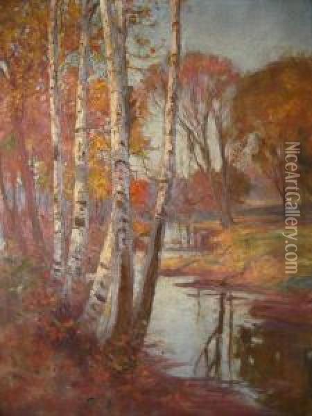 Birch Trees In Fall Oil Painting - Hal Robinson