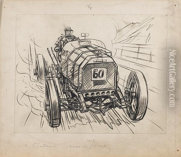'sam Clutton's 12000cc 1908 Grand Prix Itala' Oil Painting - Frederick Gordon Crosby