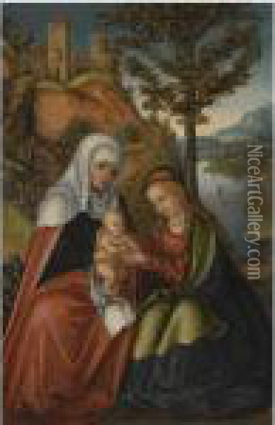 The Madonna And Child With Saint Anne In A Landscape Oil Painting - Lucas The Elder Cranach
