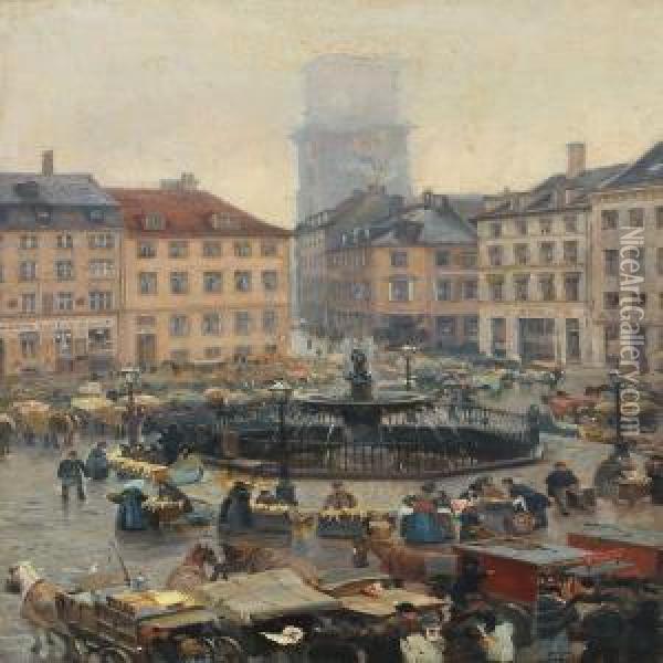 Scenery From Nytorv, Copenhagen Oil Painting - Tom Petersen