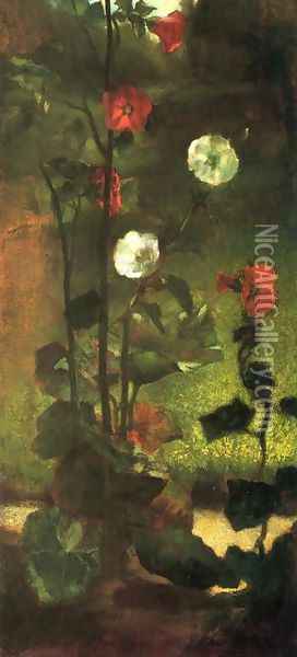 Hollyhocks2 Oil Painting - John La Farge
