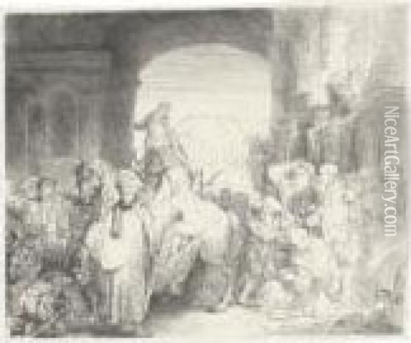 The Triumph Of Mordecai Oil Painting - Rembrandt Van Rijn