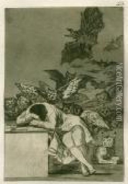 El Sueno De La Razon Produce Monstruos (der Traum Der Vernunftgebiert Ungeheuer) 1794-98 Oil Painting - Francisco De Goya y Lucientes
