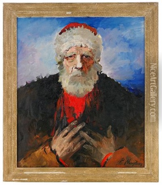 Portrait Of A White-bearded Man In Fur-trimmed Cap Oil Painting - Filip Malyavin