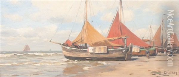 Fischerboote Am Strand Oil Painting - Eugen Gustav Duecker