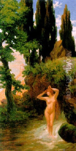 Female Nude Bathing Oil Painting - Bruno Wiese