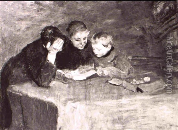 Three Children At A Table Oil Painting - Albert Johan (Jan) Neuhuys