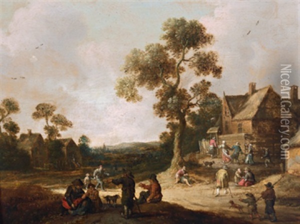 Feiernde Bauern In Einem Dorf Oil Painting - Joost Cornelisz. Droochsloot
