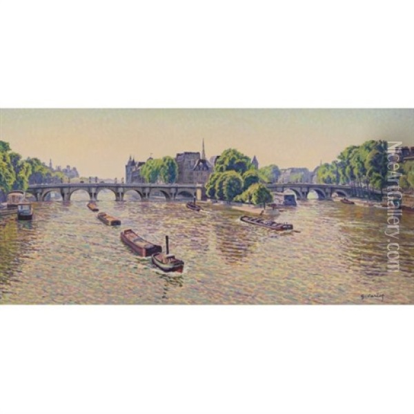 Le Pont-neuf A Paris Oil Painting - Gustave Camille Gaston Cariot