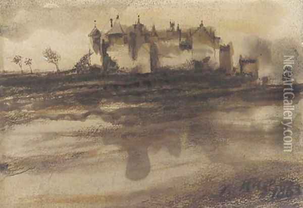 A castle seen across a lake Oil Painting - Victor Hugo