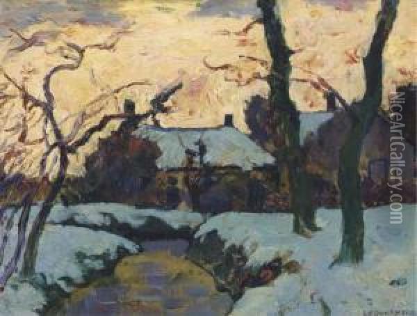 Winterlandschap, Zonsondergang Te Loosduinen: Twilight Oil Painting - Charles Dankmeijer