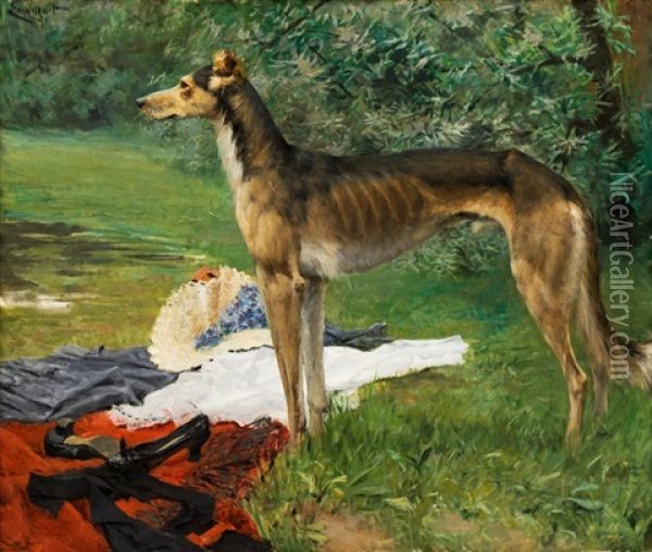 The Greyhound Oil Painting - Josef Engelhart