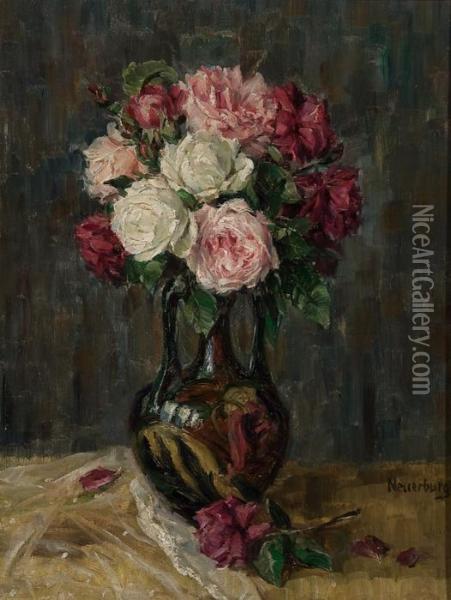 Floral Still Life With Roses Oil Painting - Gerhard Neuerburg