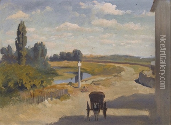 Sommerliche Flussuferpartie Oil Painting - Rodolphe Leon Berthoud