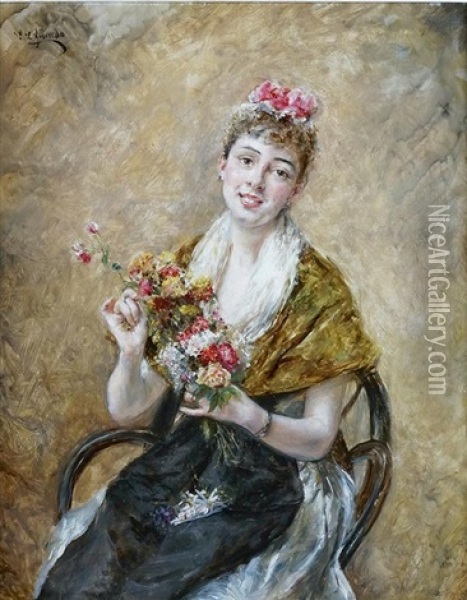 Jeune Fille Au Bouquet Oil Painting - Eduardo Leon Garrido