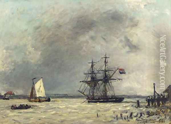 Brick et Barques à l'embouchure d'un fleuve, temps couvert, Antwerpen - De Schelde Oil Painting - Johan Barthold Jongkind