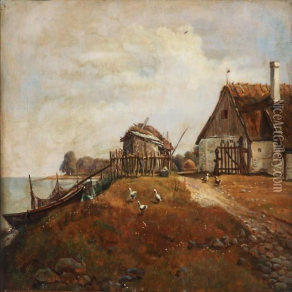Fisherman's Cottage At The Coast Oil Painting - I. P. Moller