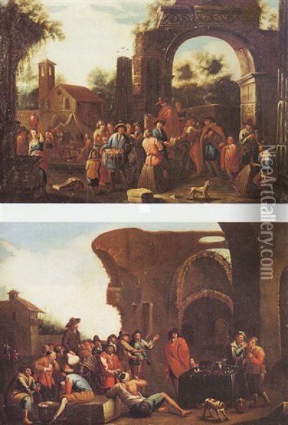 Reunion De Marchands Oil Painting - Giovanni Michele Graneri