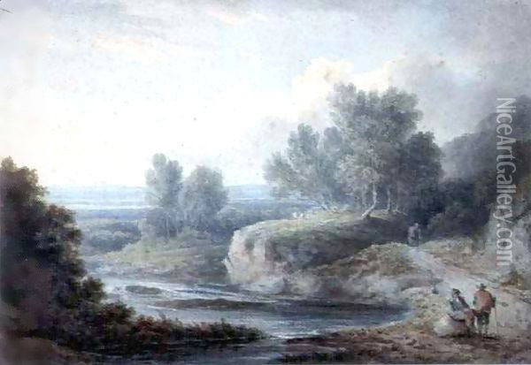 River Scene with Figures Oil Painting - Thomas Barker of Bath