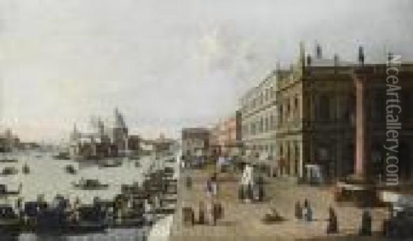 The Molo, Venice, Looking West Towards The Punta Della Dogana Oil Painting - (Giovanni Antonio Canal) Canaletto