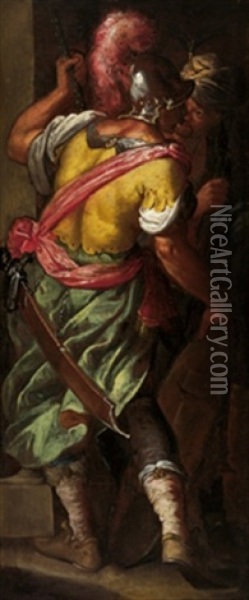 Ruckenansicht Eines Kriegers (+ Ein Furst Im Gesprach Mit Einer Frau, Dahinter Ein Mann Mit Turban; Pair) Oil Painting - Jean Leclerc