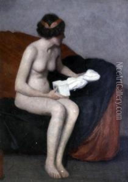 Nude With Sculpture Oil Painting - William Macgregor Paxton