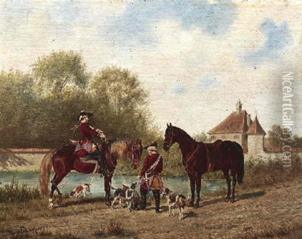 Zwei Reiter Mit Ihren Jagdhunden Oil Painting - Franz Quaglio