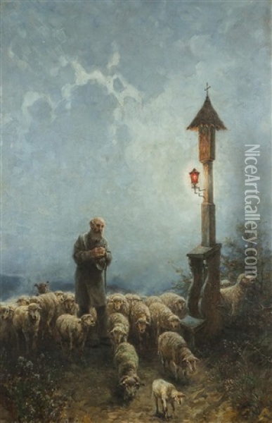 Abendgebet Oil Painting - Adolf Liebscher
