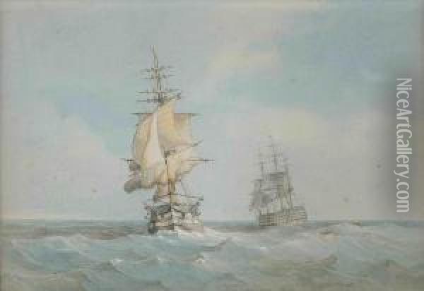 H.m.s Centurion And The H.m.s. Royal Albert Oil Painting - Giovanni Jean Schranz