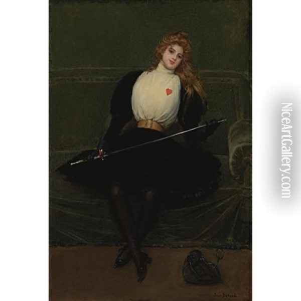 A Woman Fencer Oil Painting - Jean Beraud