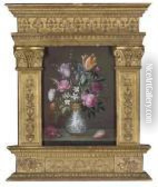 Roses, Carnations And Other Flowers Oil Painting - Balthasar Van Der Ast