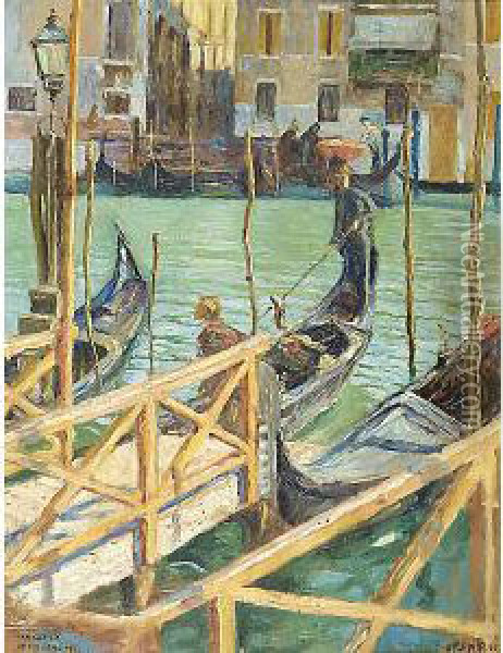 Traghetto La Madoneta A Venezia Oil Painting - Ugo Flumiani