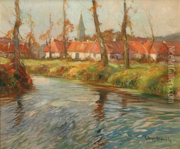 Normandy River Scene Oil Painting - George Ames Aldrich