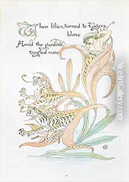 When lilies turned to Tiger Blaze Oil Painting - Walter Crane