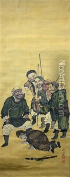 Jiu Hua Circa 1815-1865, 6 Chinese Military Scroll Oil Painting -  Qiu Hua