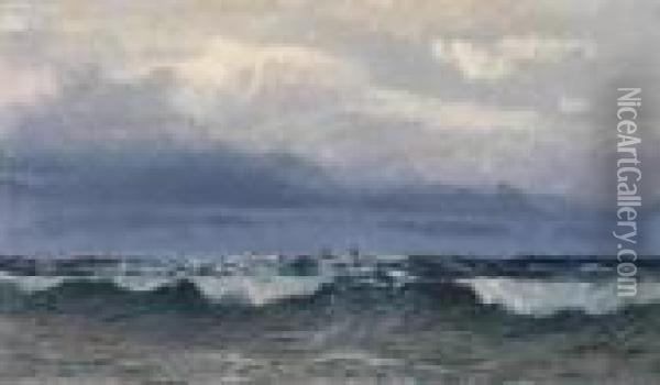 Stormy Seas Withsailing Ships On The Horizon Oil Painting - Alfred Zoff