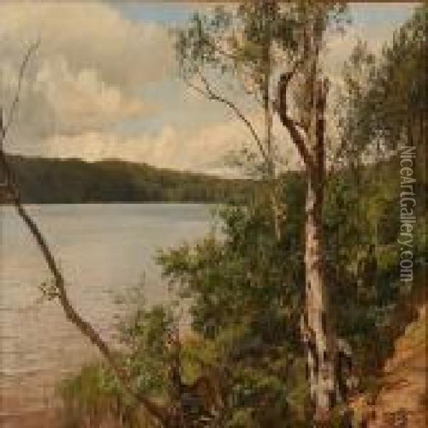 Summer Day At A Danish Lake Oil Painting - Janus Andreas La Cour