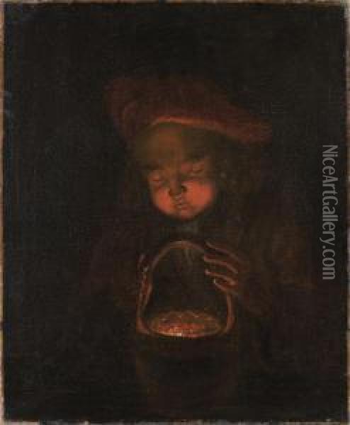 Enfant Soufflant Sur Des Braises Oil Painting - Arnold Boonen