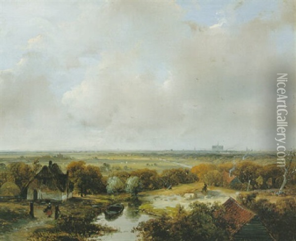 Dutch Landscape Oil Painting - Andreas Schelfhout