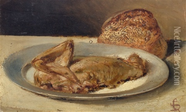 Still-life With Chicken On An Plate Oil Painting - Giovanni Segantini