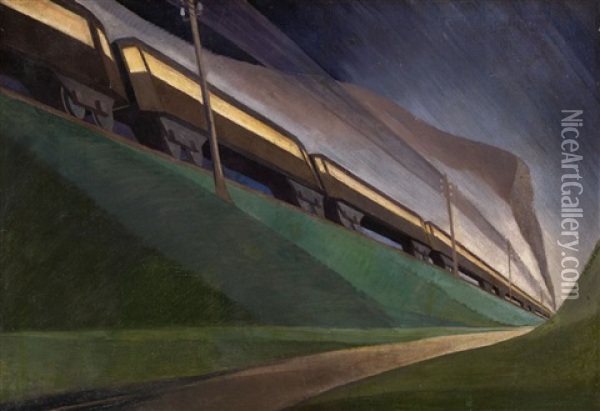 Speeding Train Oil Painting - Leonid Terentevich Chupyatov