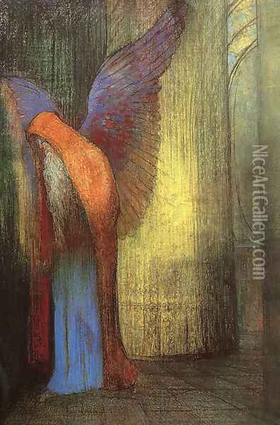 Winged Old Man with a Long White Beard Oil Painting - Odilon Redon